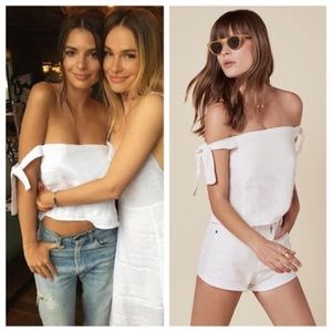 White off shoulder tie sleeve top